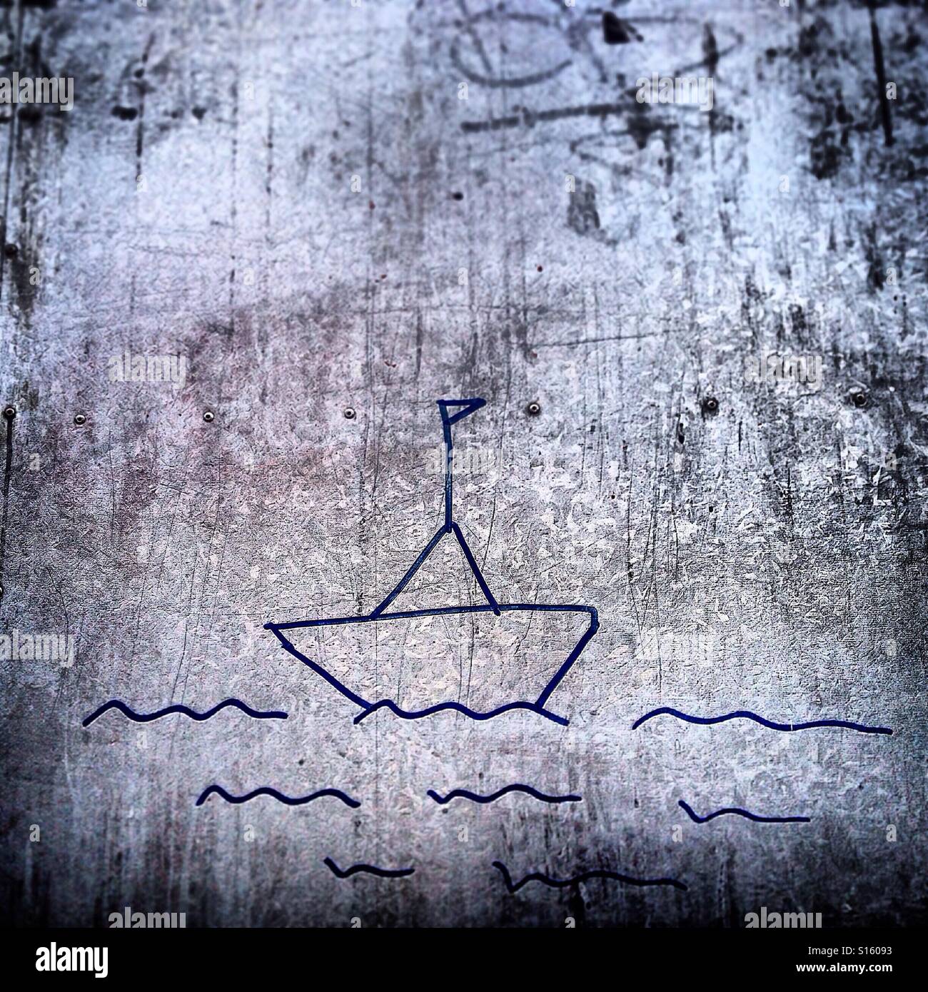 A drawing of a boat in the sea in Colonia Roma, Mexico City, Mexico - Smartphone Captured Stock Image