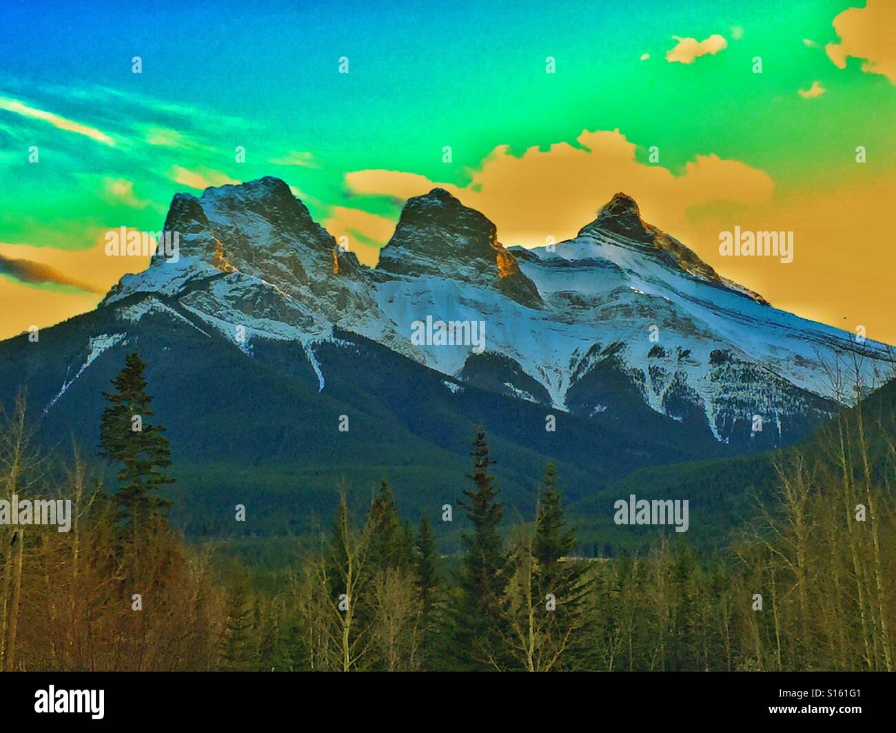 The Three Sisters, Canadian Rockies,Alberta,Canada - Smartphone Captured Stock Image