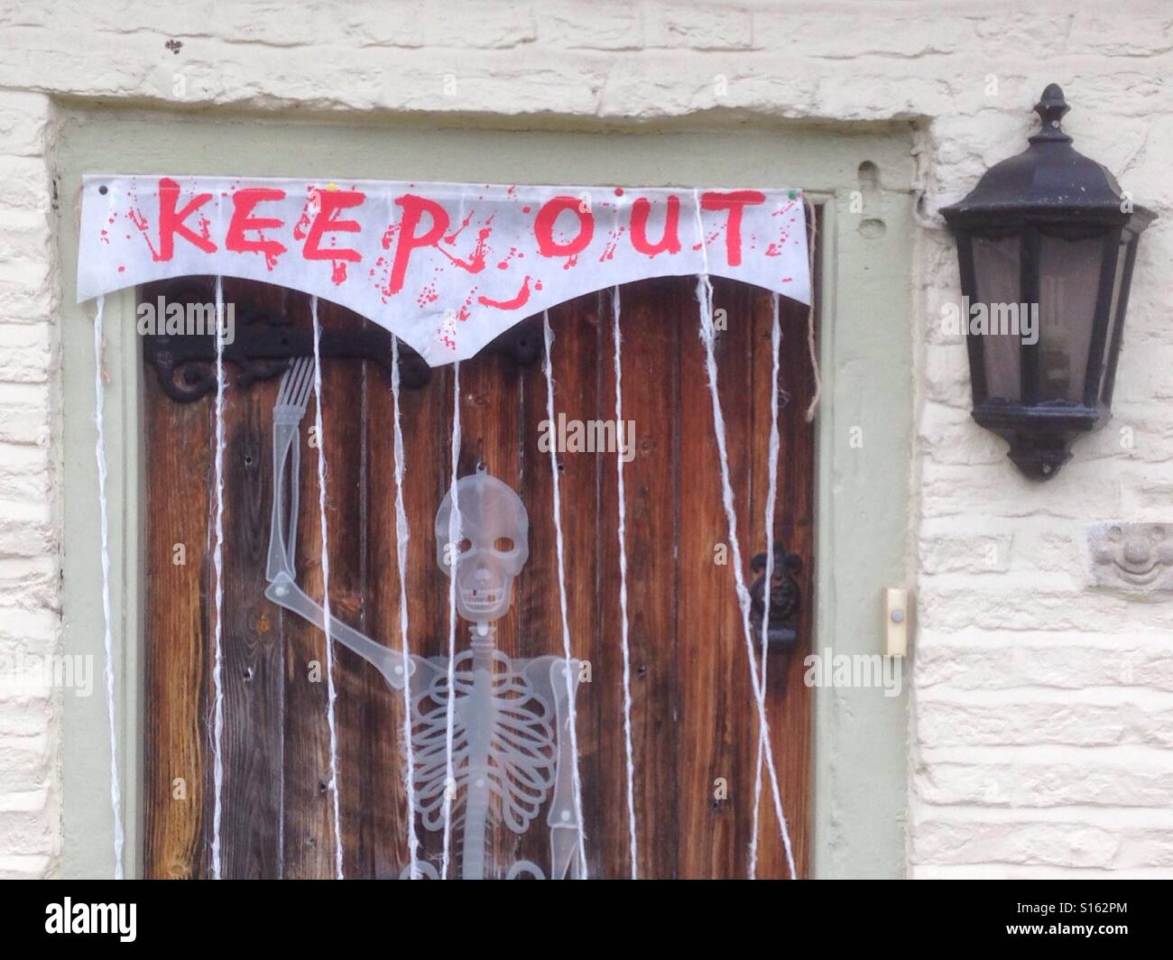 Halloween doorway decoration in Stillington North Yorkshire - Smartphone Captured Stock Image