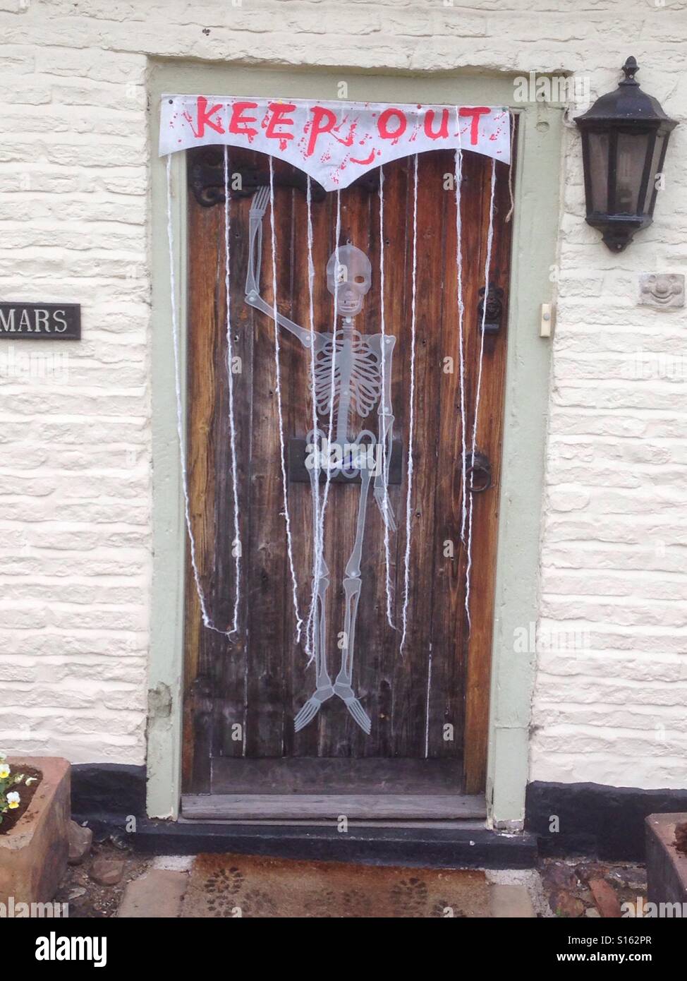 Halloween doorway decoration in North Yorkshire - Smartphone Captured Stock Image