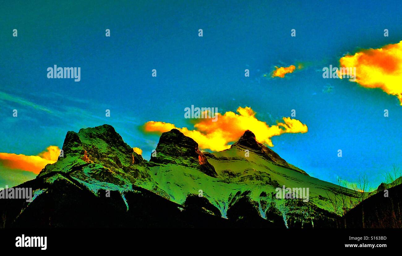 The Three Sisters, Canadian Rockies, Alberta,Canada - Smartphone Captured Stock Image