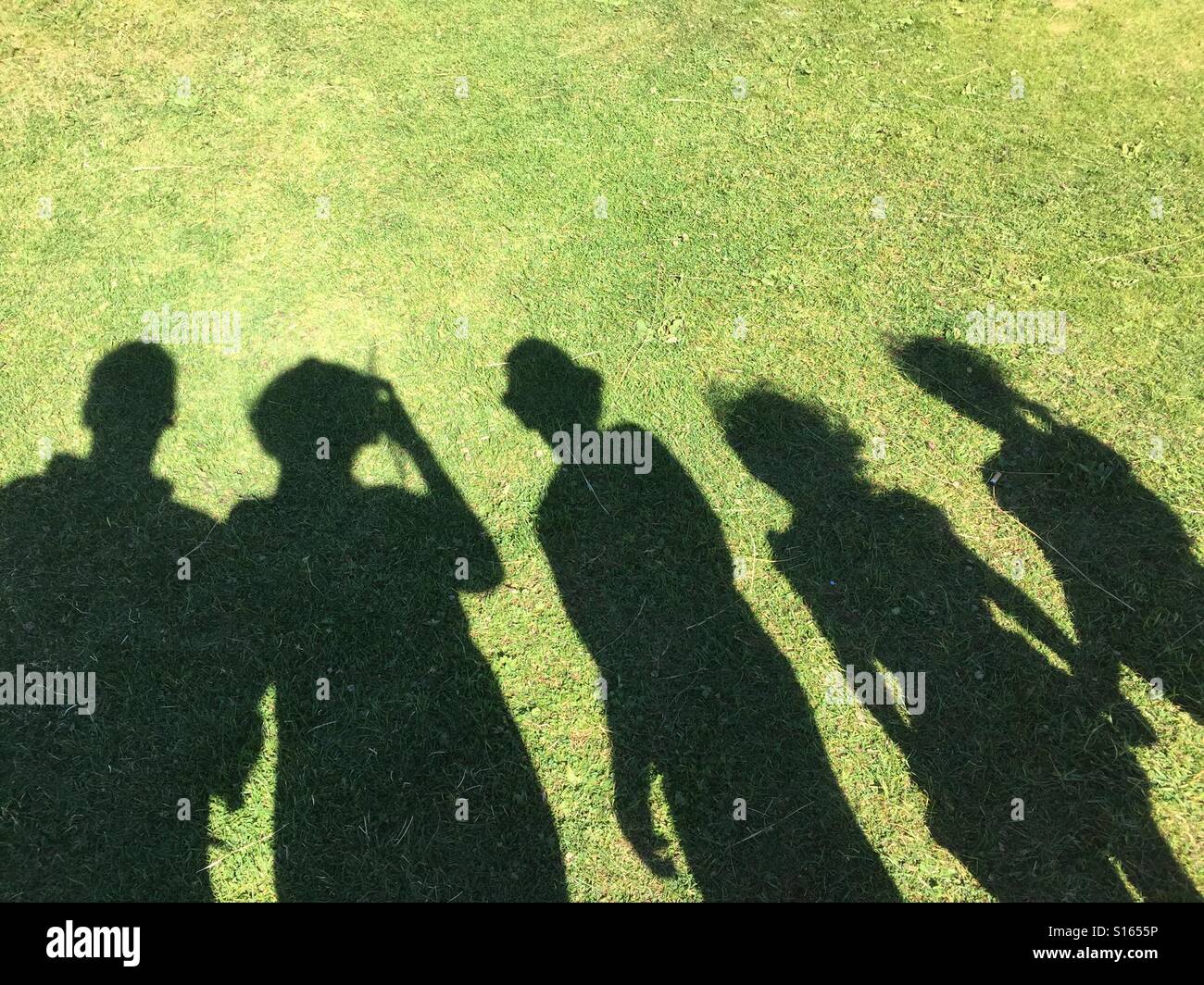 Shadows of a family on grass Stock Photo