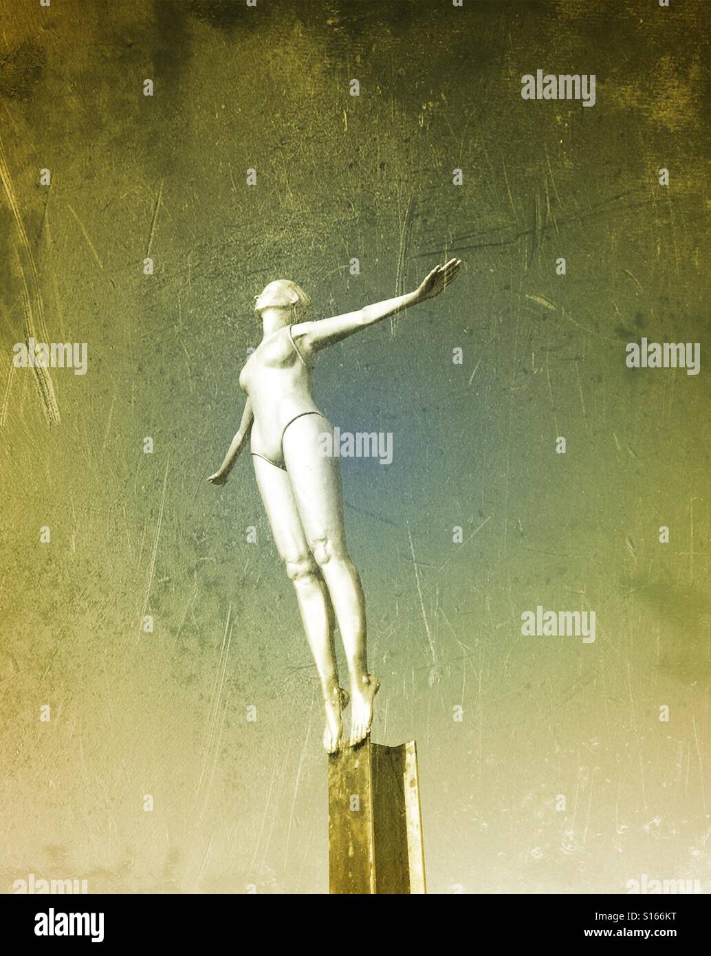 Sculpture of Diving Belle, Scarborough harbour UK - Smartphone Captured Stock Image