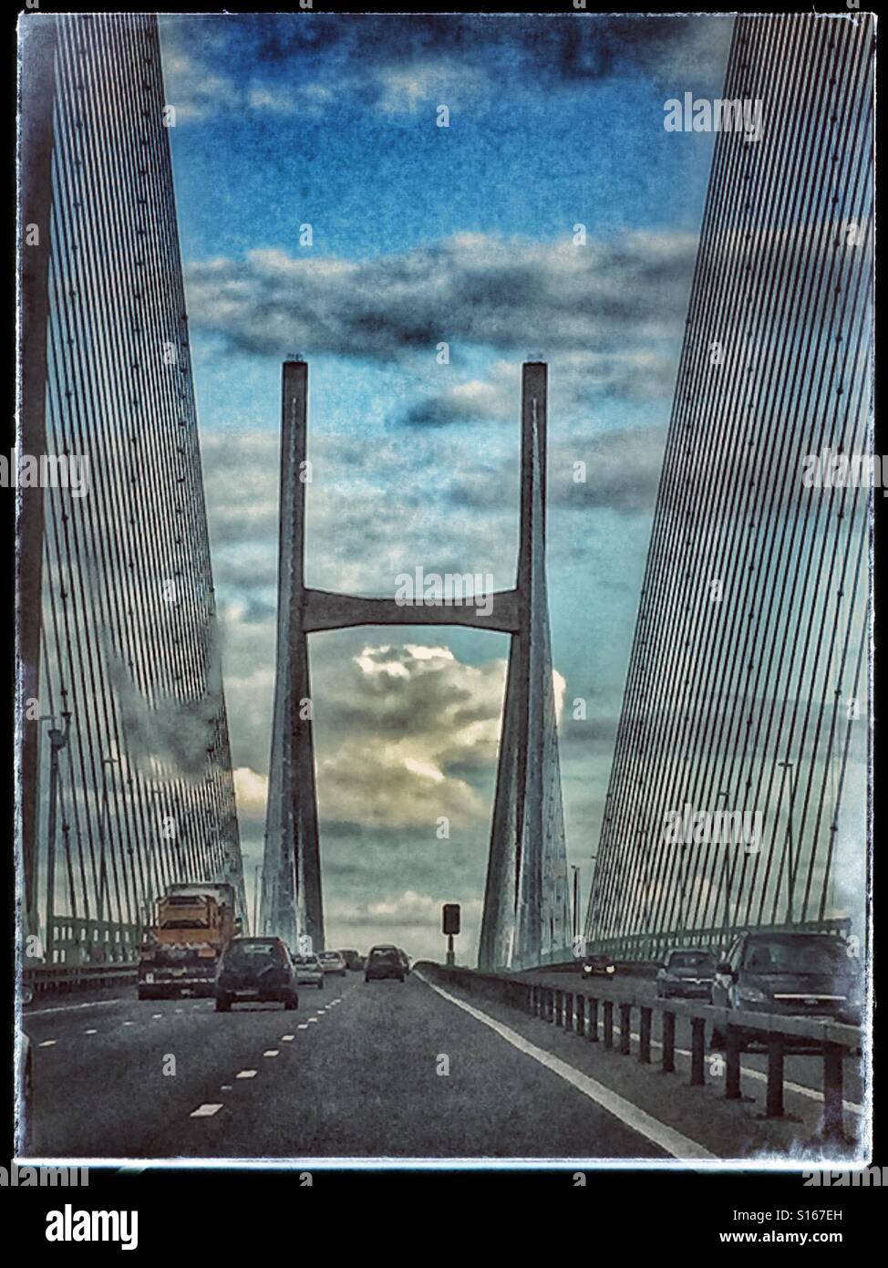Crossing the Severn Bridge from Wales into England, UK Stock Photo