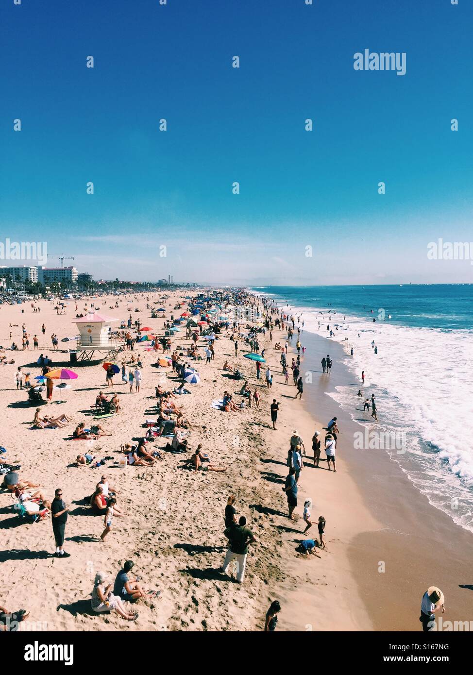 Beach crowds at Huntington Beach, California Stock Photo