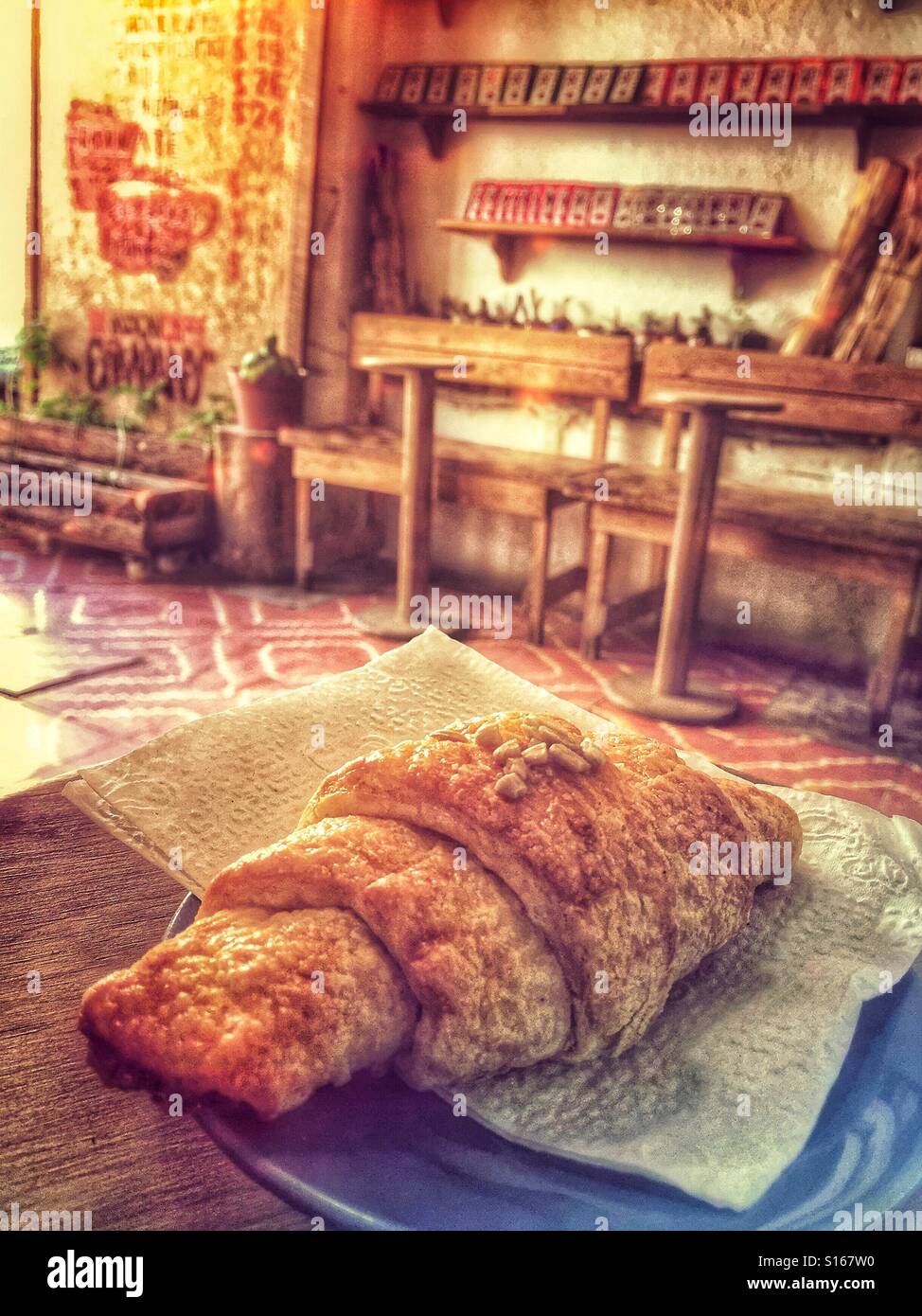 Delicious croissant at the Oaxacan Coffee Company in Oaxaca, Mexico. Stock Photo