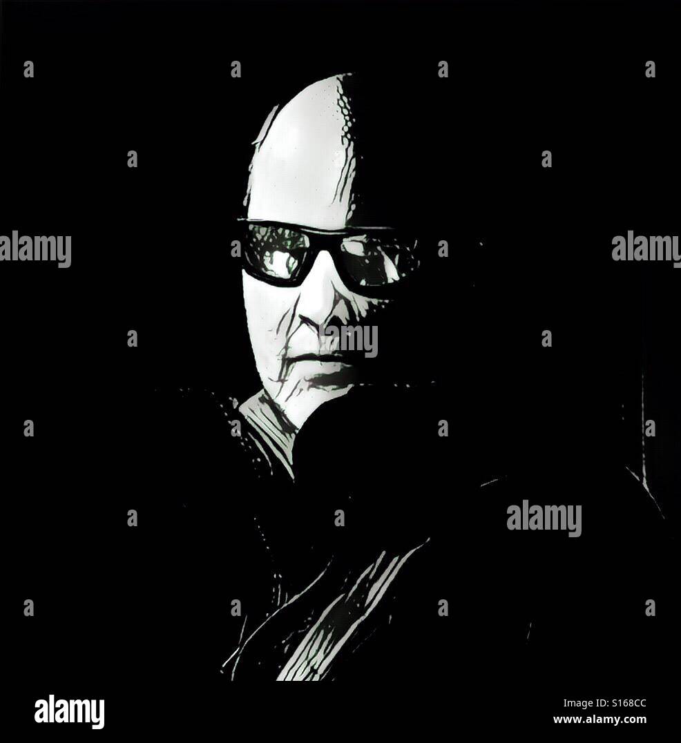 Noir type portrait of man with sunglasses on - Smartphone Captured Stock Image