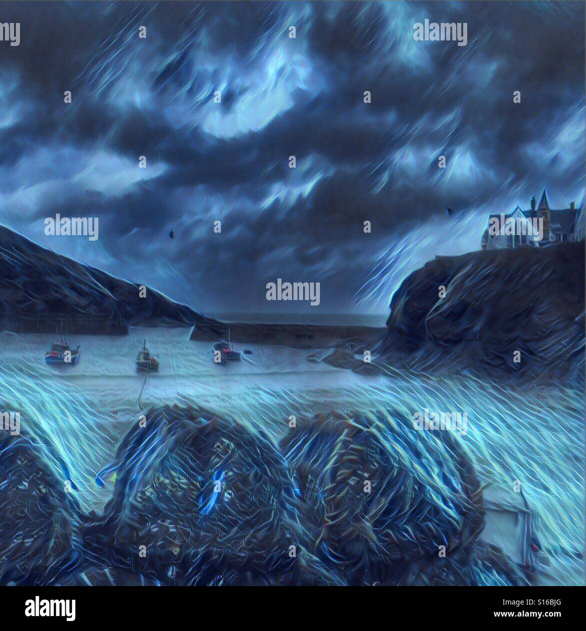 Port Isaac with lobster pots - Smartphone Captured Stock Image