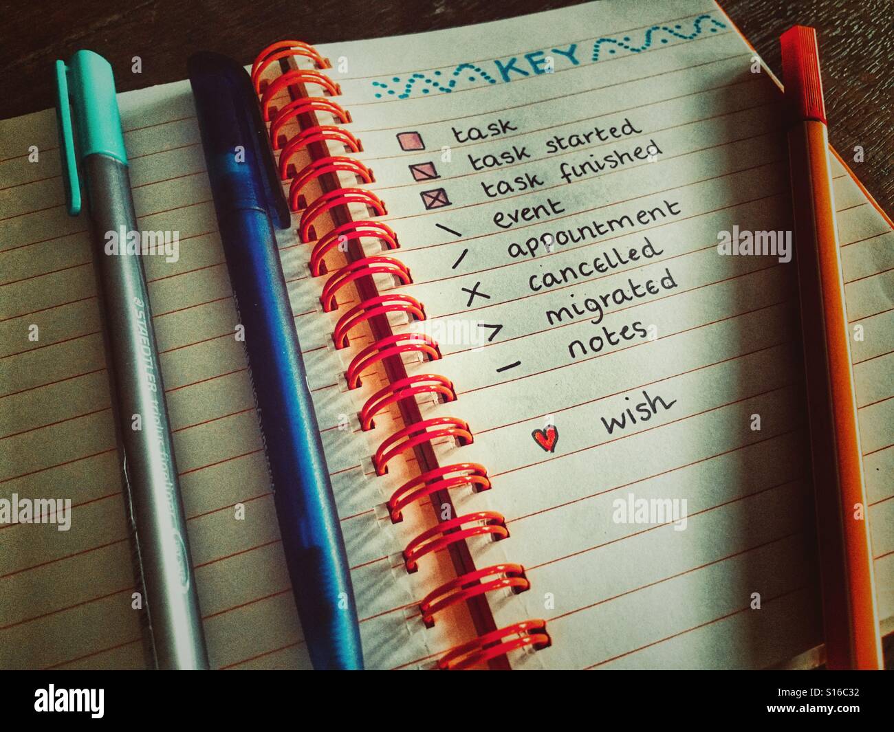 Bullet journal, trendy analogue system in a digital world - Smartphone Captured Stock Image