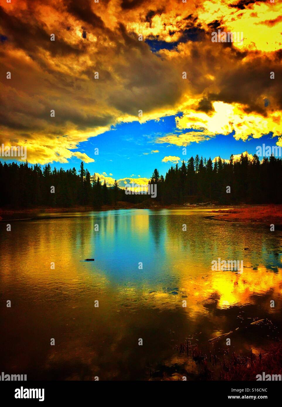 Wilderness pond at sunset - Smartphone Captured Stock Image