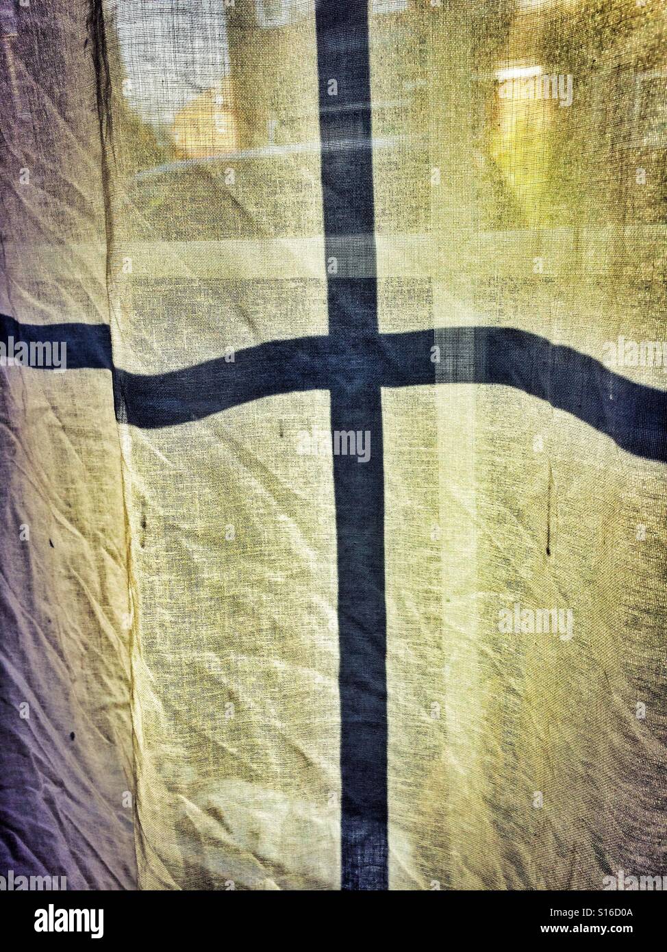 Shadow of a window frame falls on a curtain - Smartphone Captured Stock Image