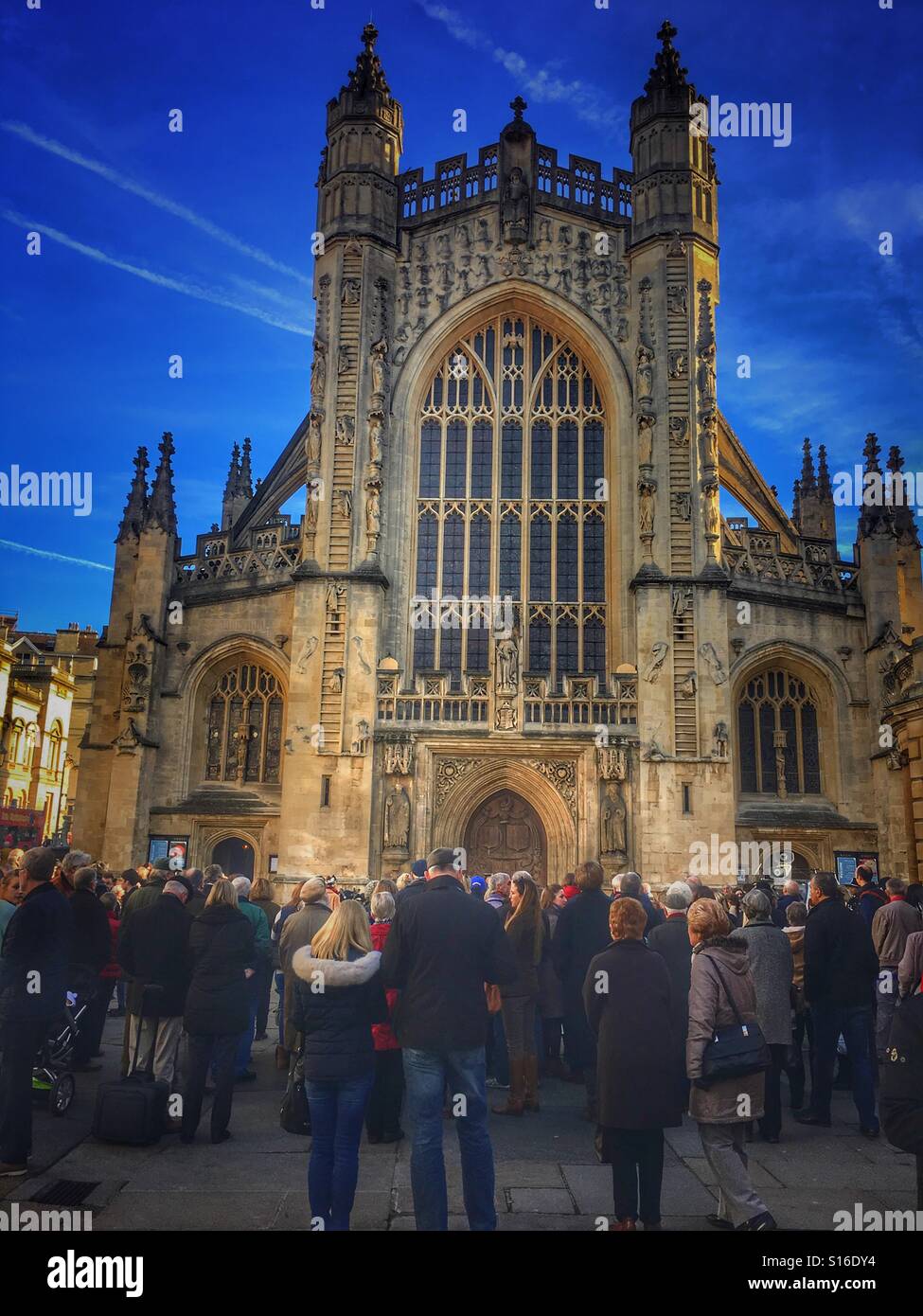 Crowds outside Bath Abbey on Armistice Day, 11th November. - Smartphone Captured Stock Image