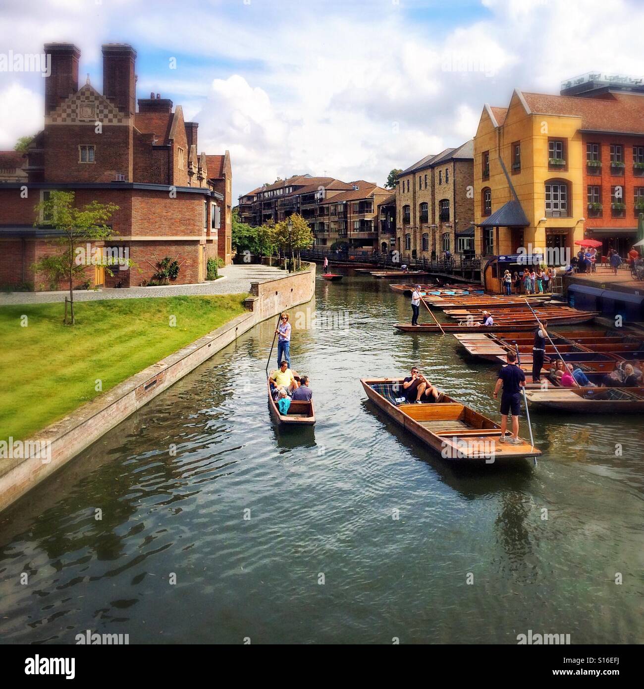 People punting on the River Cam, Cambridge, UK - Smartphone Captured Stock Image