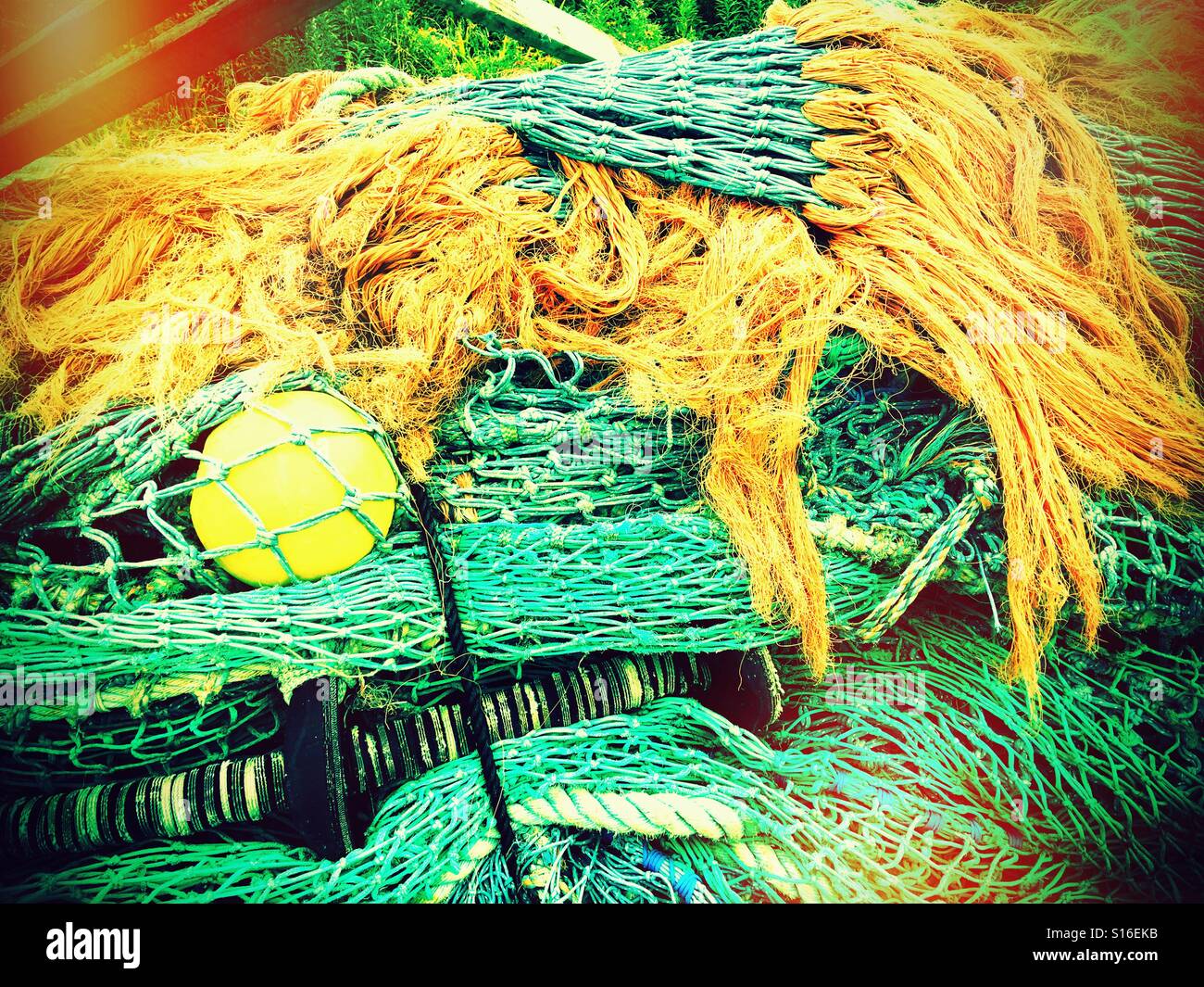 Heap of fishing nets at the harbour, Buckie, Moray, (Banffshire), Scotland, UK. Stock Photo