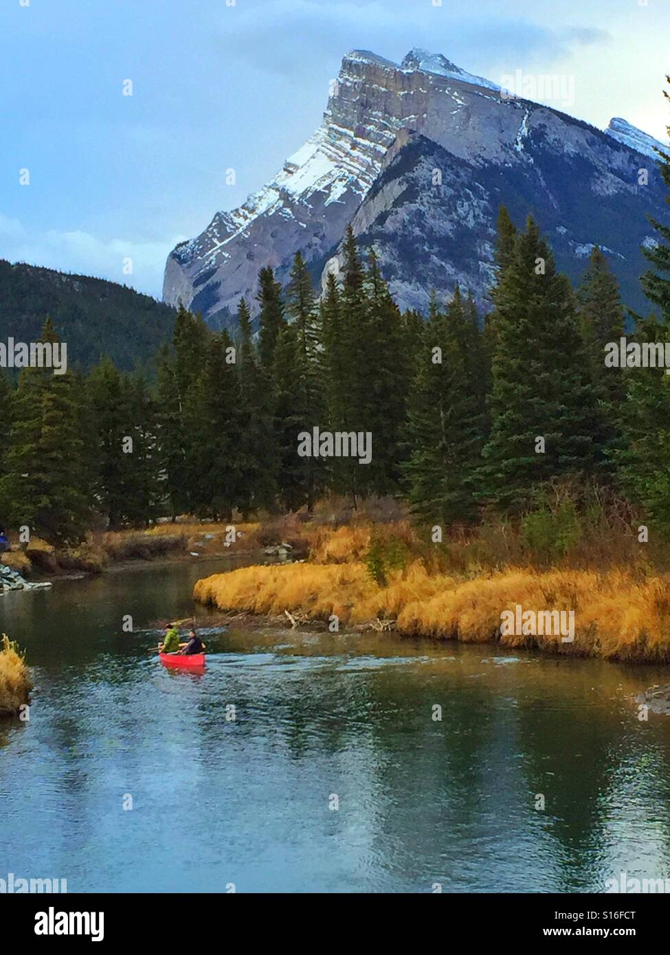 Canoeing at Vermillion Lakes, Banff, Alberta - Smartphone Captured Stock Image