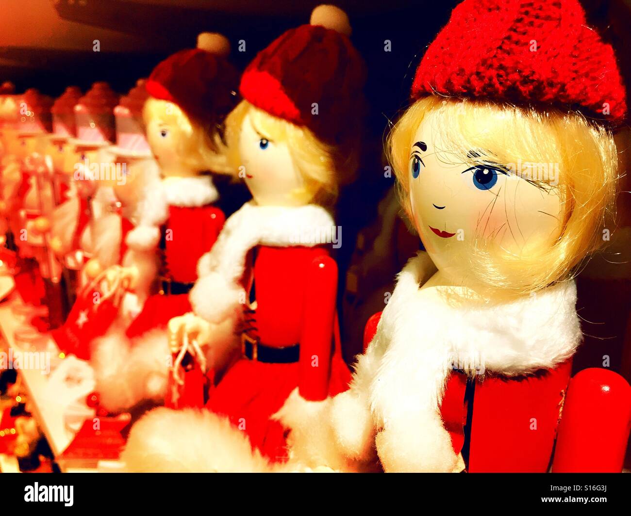 Holiday nutcrackers all in a row at Macy's holiday Lane, NYC USA - Smartphone Captured Stock Image