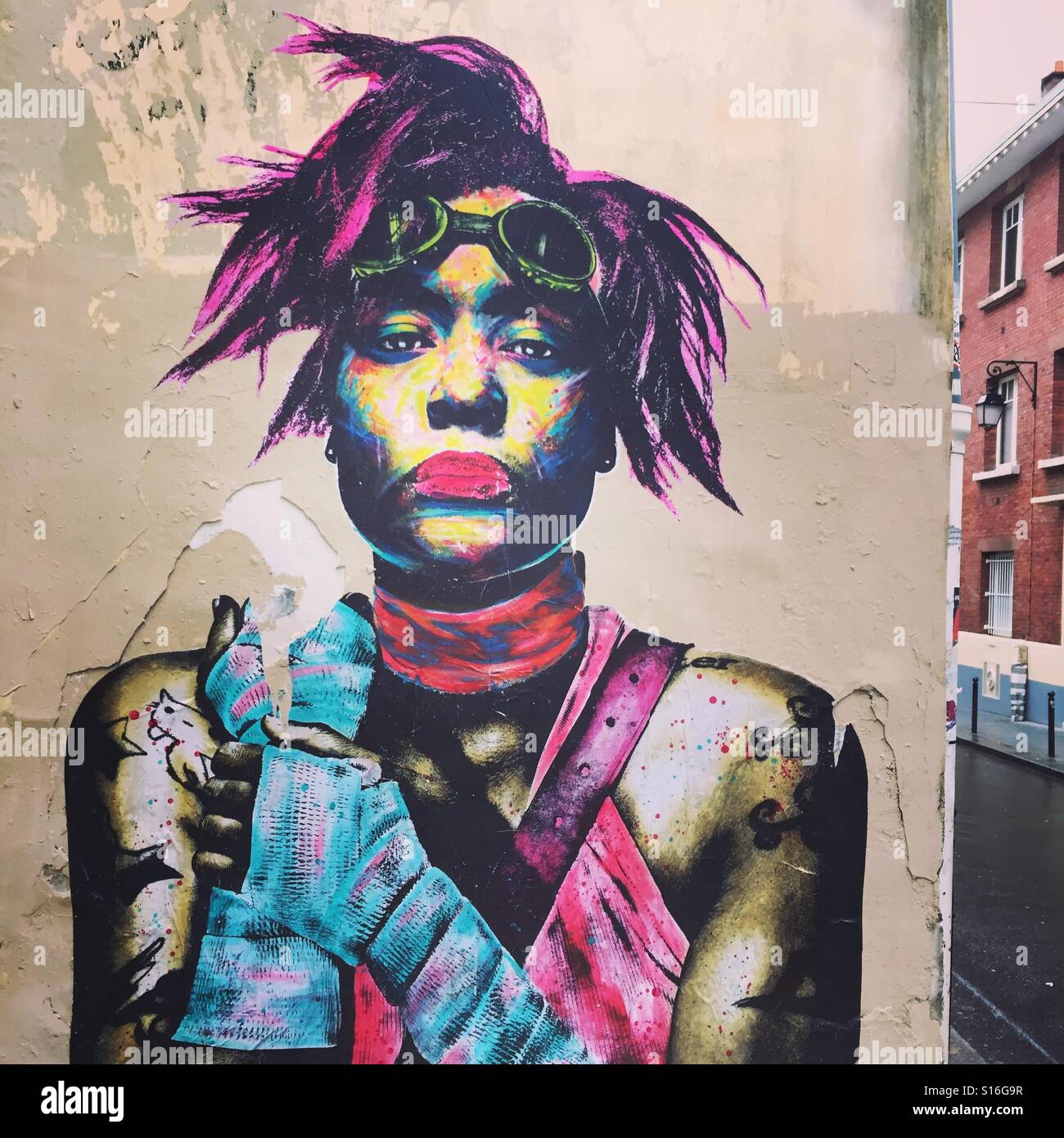 Street art on a wall in Paris - Smartphone Captured Stock Image