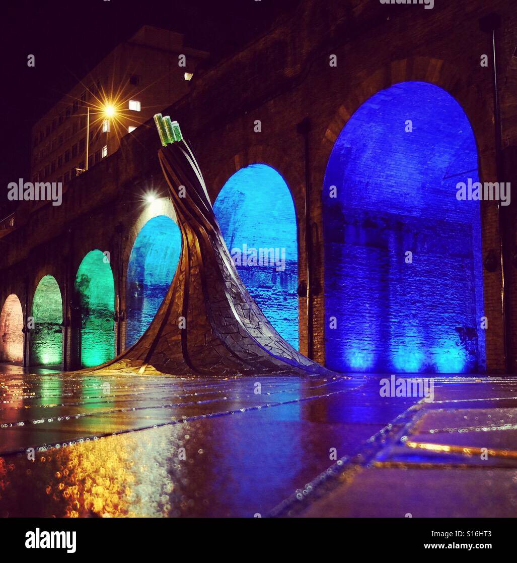 St.Blaise way, near Bradford Forster Square train station. Art installation called Fibres. - Smartphone Captured Stock Image
