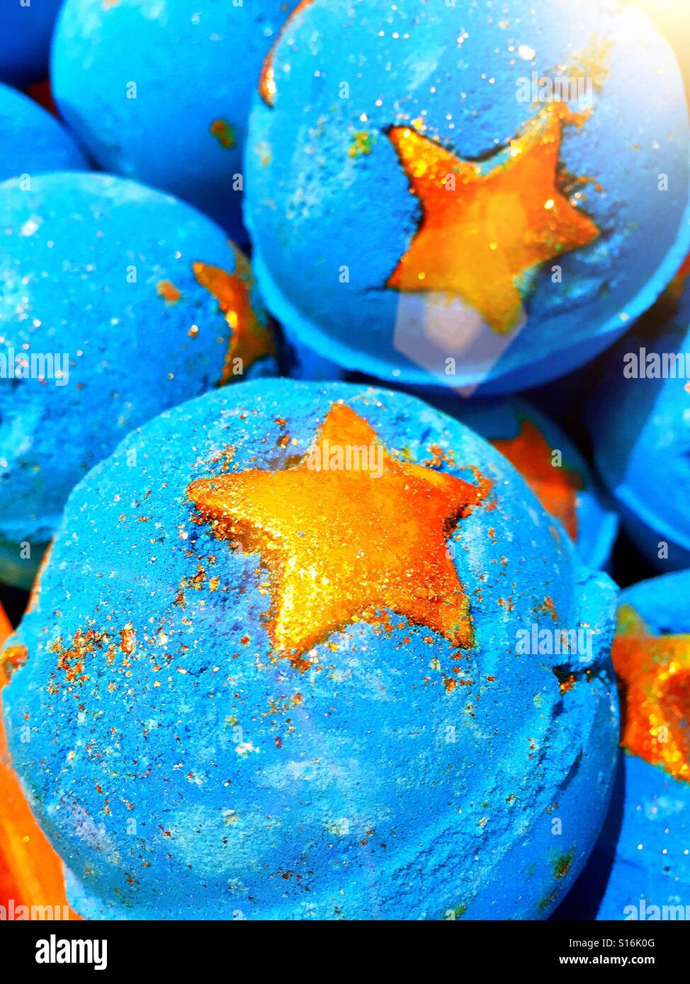Bubble bath balls for sale in bath display, NYC, USA - Smartphone Captured Stock Image