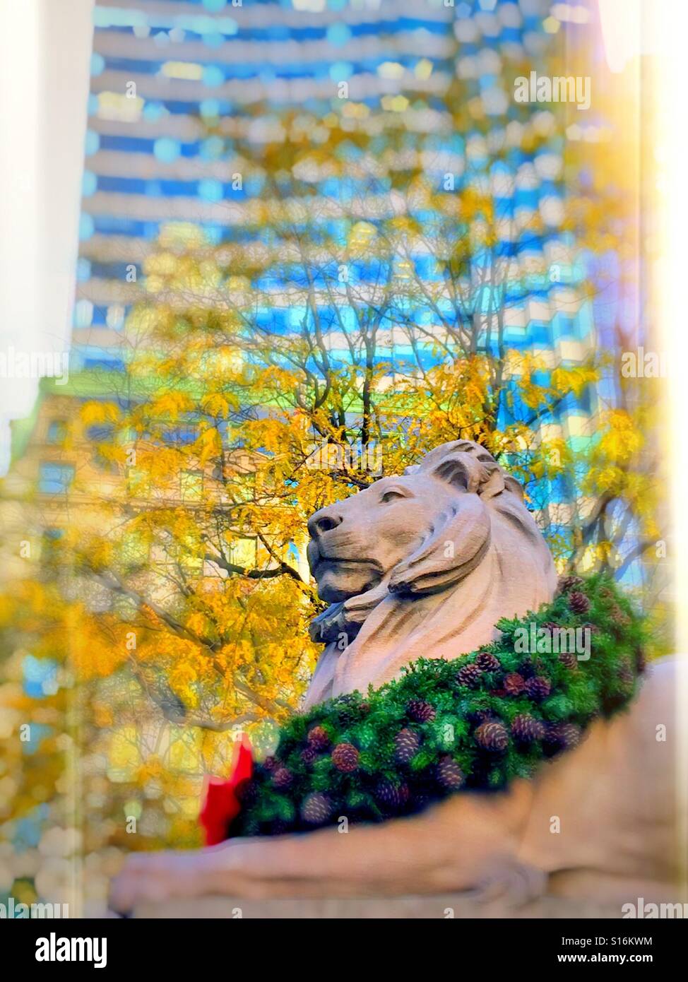 The majestic lion statue in front of the new York public library is