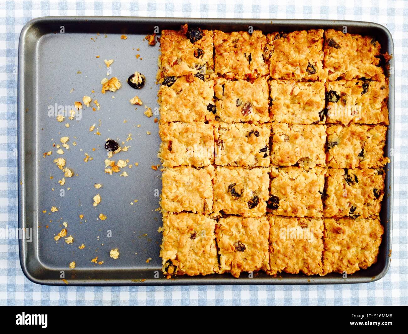 Homemade honey, cranberry and sultana oat flapjack slices - Smartphone Captured Stock Image
