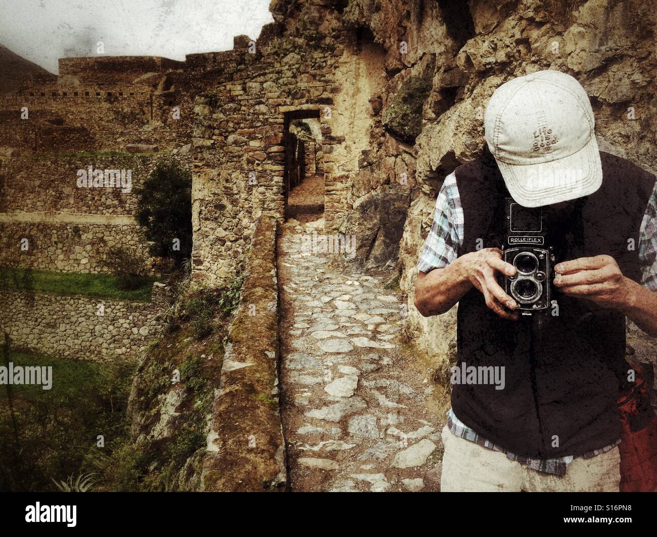 Analog photographer in Peru - Smartphone Captured Stock Image
