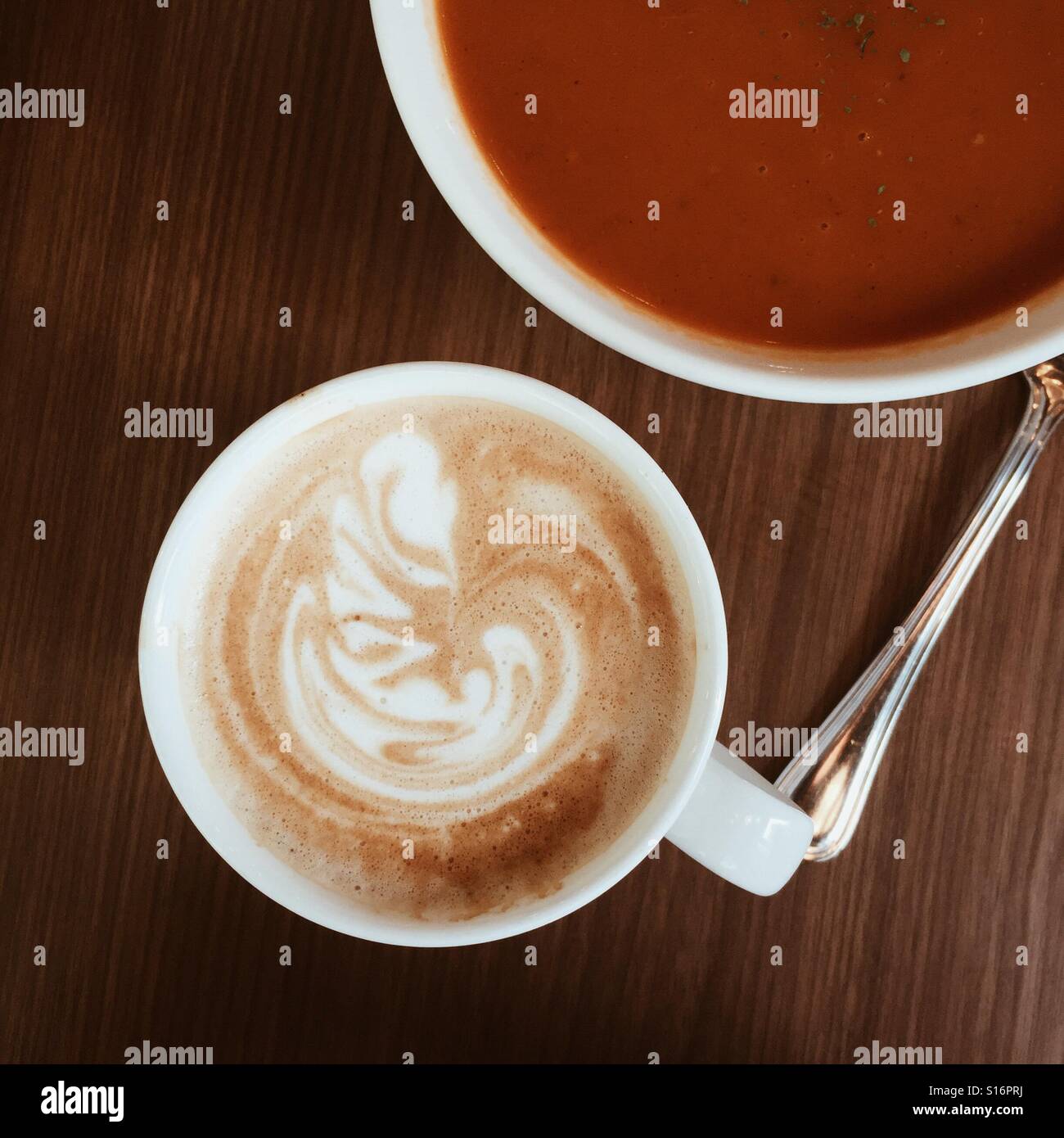 Cafe latte and tomato soup - Smartphone Captured Stock Image