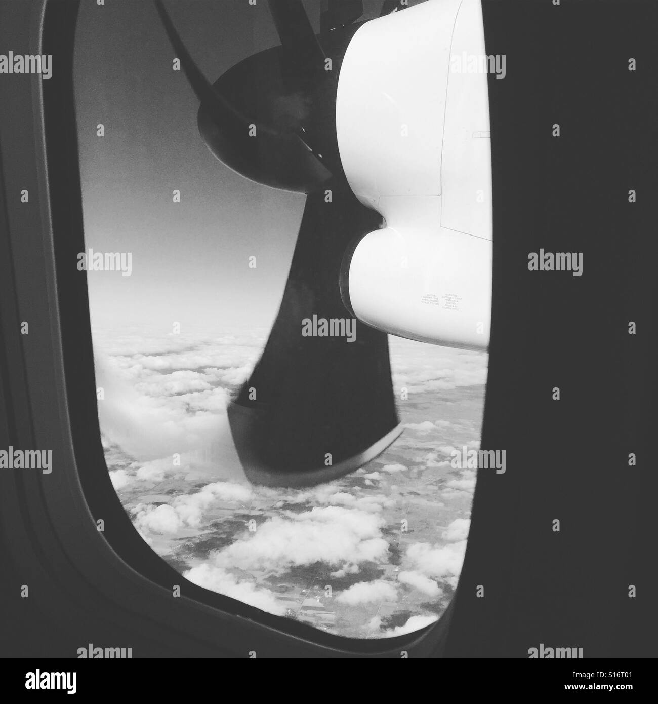 View from plane window in black and white by K.R. Stock Photo