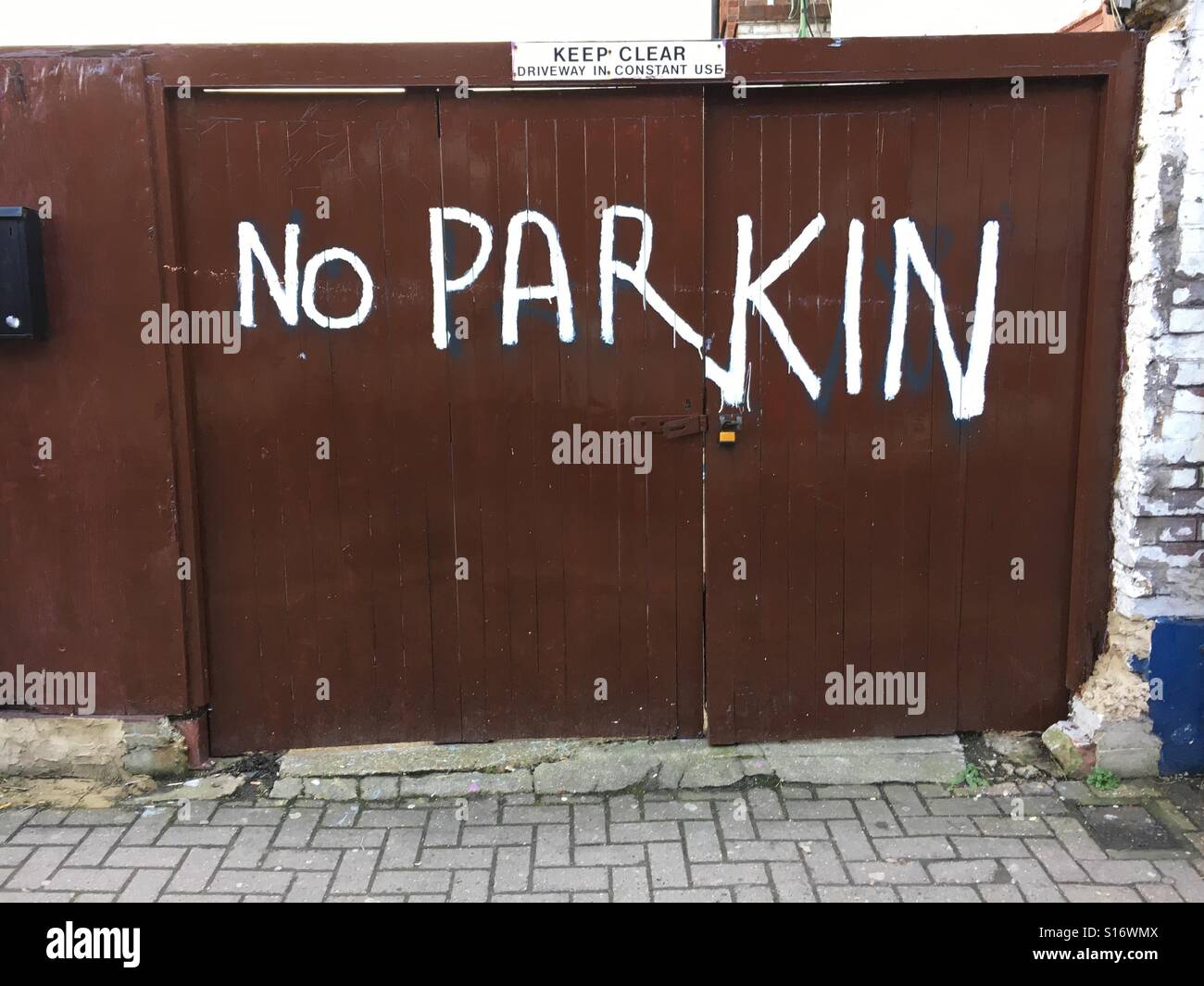 Miss spelled sign. No 'Parkin' - Smartphone Captured Stock Image