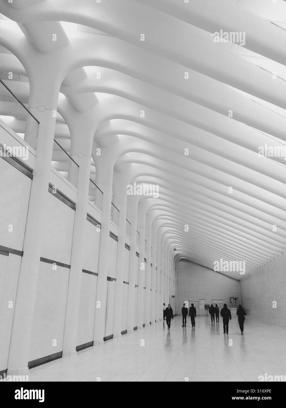 The geometry of commute. Inside the new World Trade Center station in NYC. Stock Photo