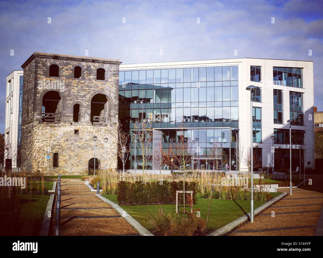 Wellington place , old railway station and new office building in Leeds, West Yorkshire. - Smartphone Captured Stock Image