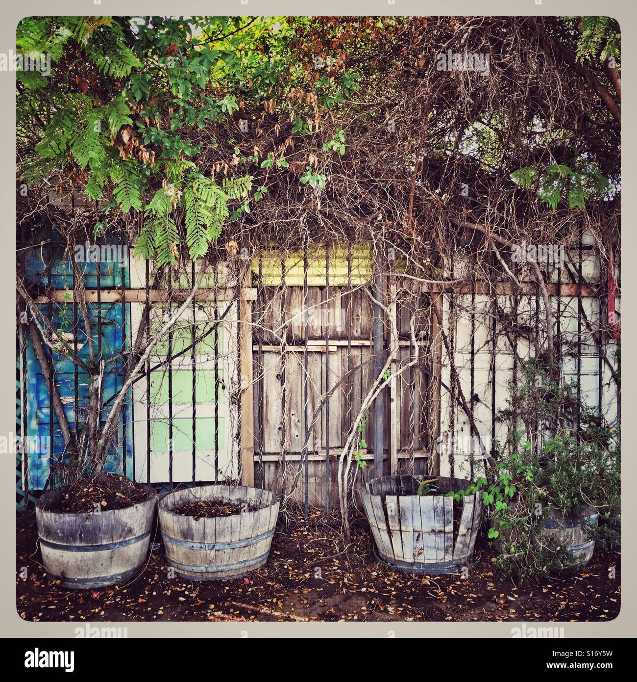 Outside fence of the Vintage House in the Cedros Avenue Design District In Solana Beach California Stock Photo
