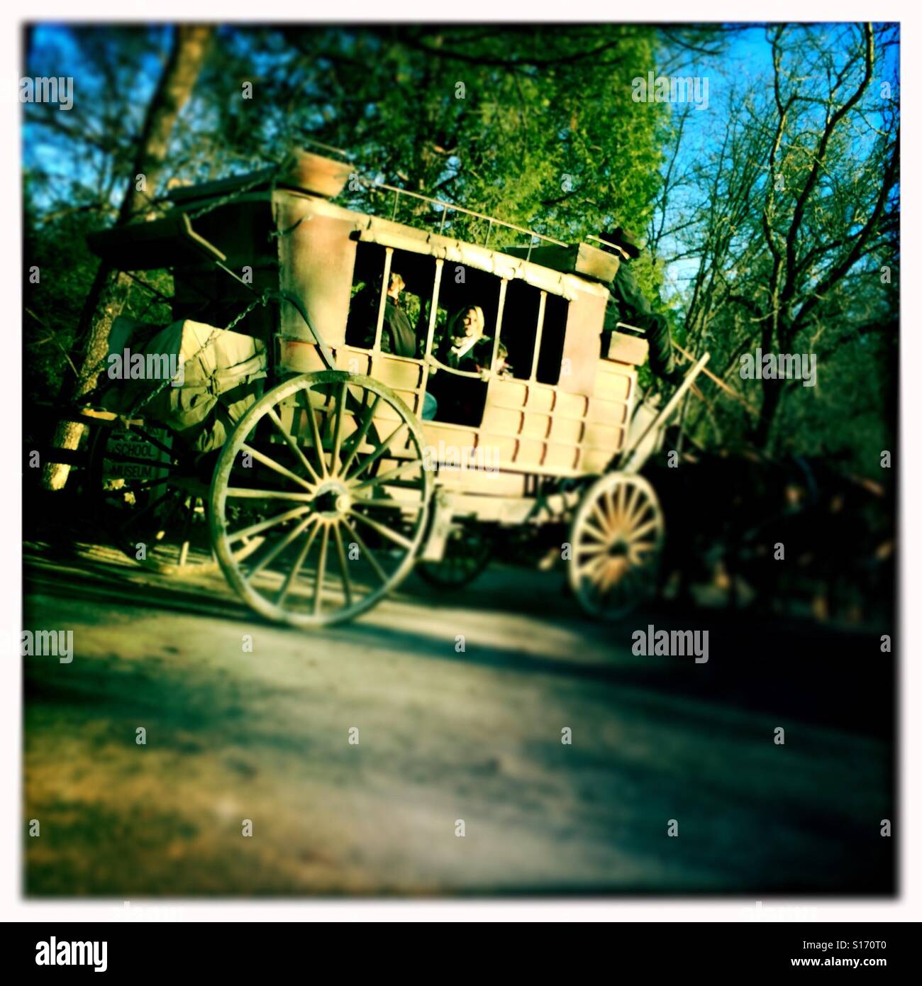 Stagecoach on Main Street. Columbia State Historic Park, Columbia, Tuolumne County,  California, USA - Smartphone Captured Stock Image