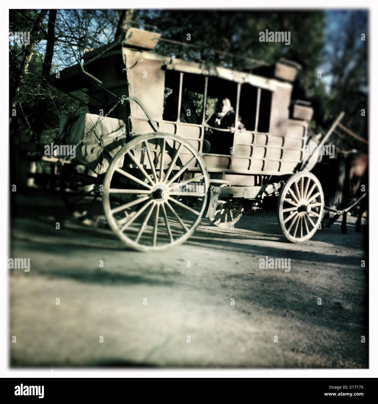 Stagecoach on Main Street. Columbia State Historic Park, Columbia, Tuolumne County,  California, USA - Smartphone Captured Stock Image