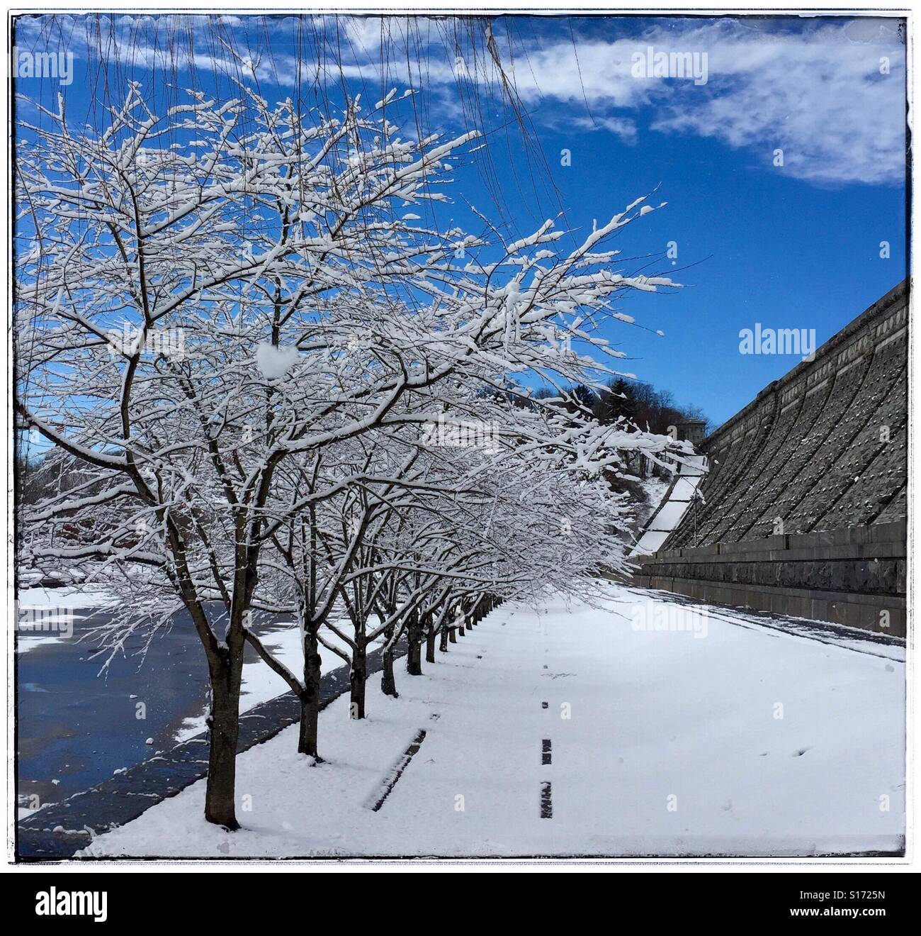 Kensico Dam Plaza in Winter, Valhalla, New York, USA, February 5, 2016