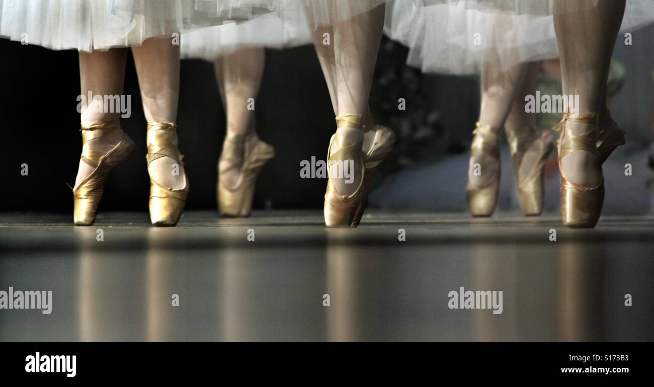 Ballerina feet in action are seen during a performance Stock Photo