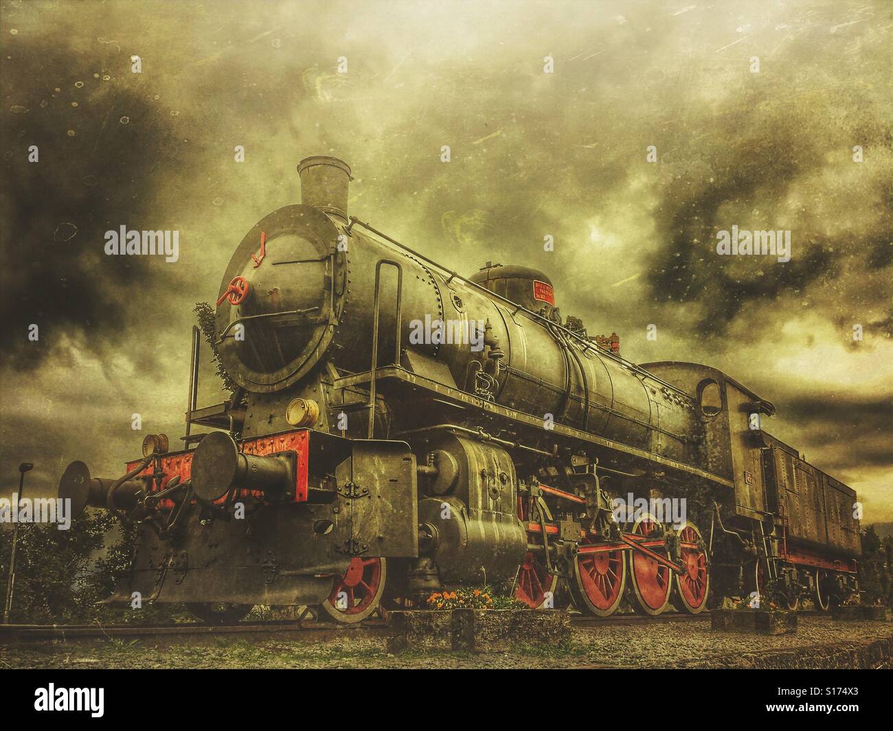 Old steam locomotive at the train station in Postojna, Slovenia - Smartphone Captured Stock Image