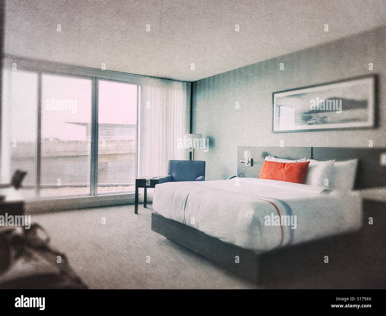 A hotel room overlooking the airport. - Smartphone Captured Stock Image