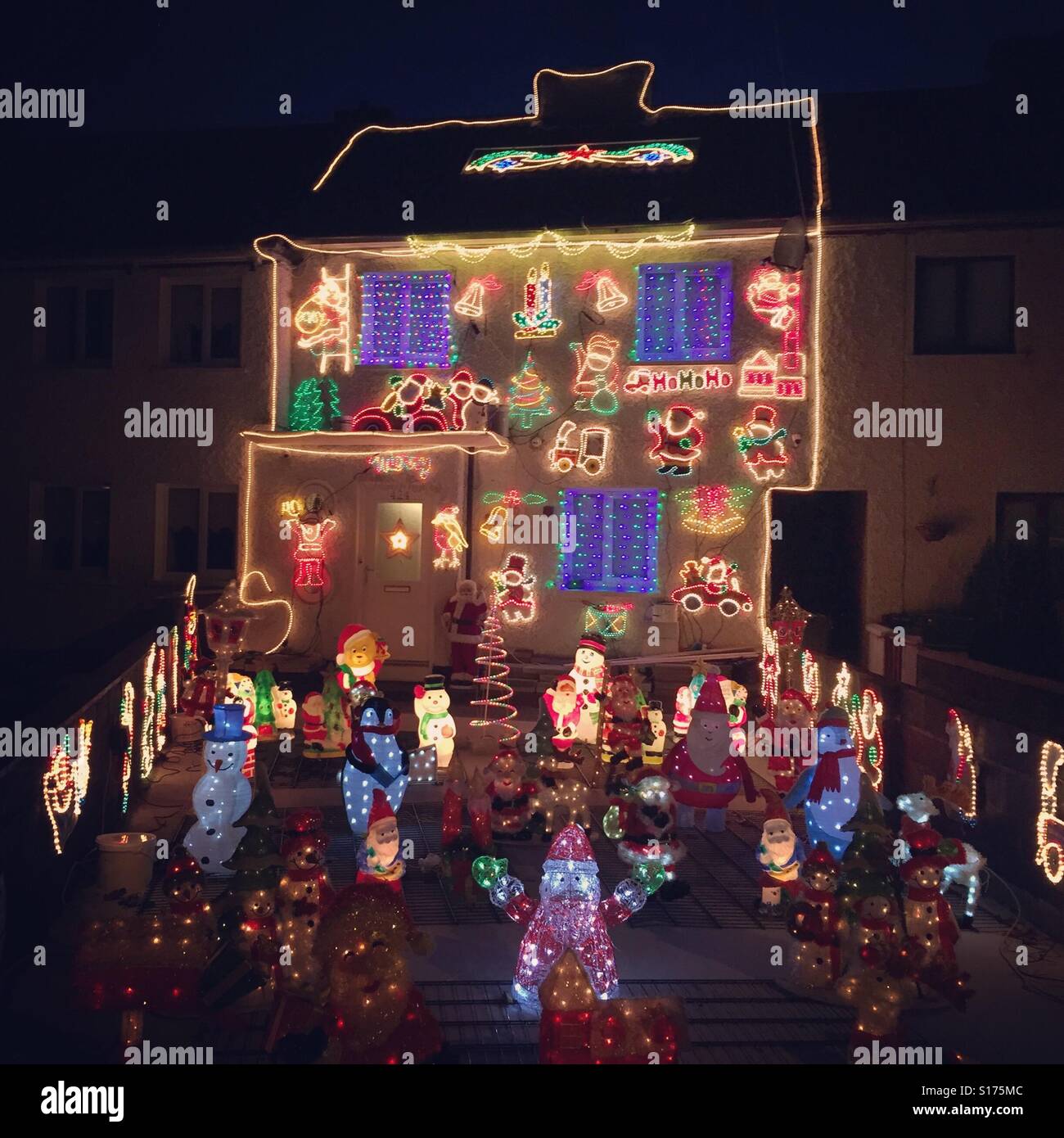 Christmas lights on a house in Sallynoggin in Dublin Ireland Stock Photo