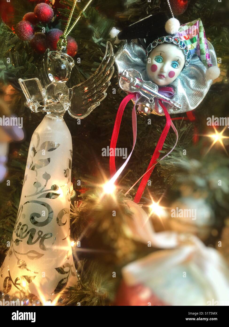 Beautiful Christmas ornaments on a sparkling Christmas tree - Smartphone Captured Stock Image