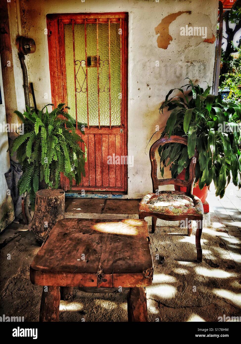 The front porch and front door of a home in San Pancho, Nayarit, Mexico