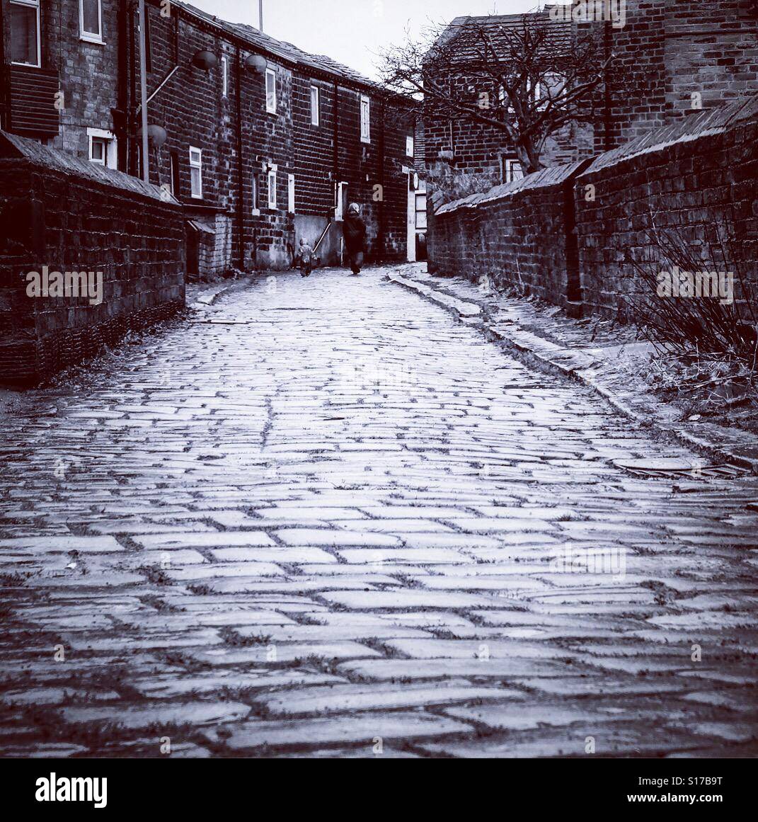 Cobbled road in Bradford, West Yorkshire. Stock Photo