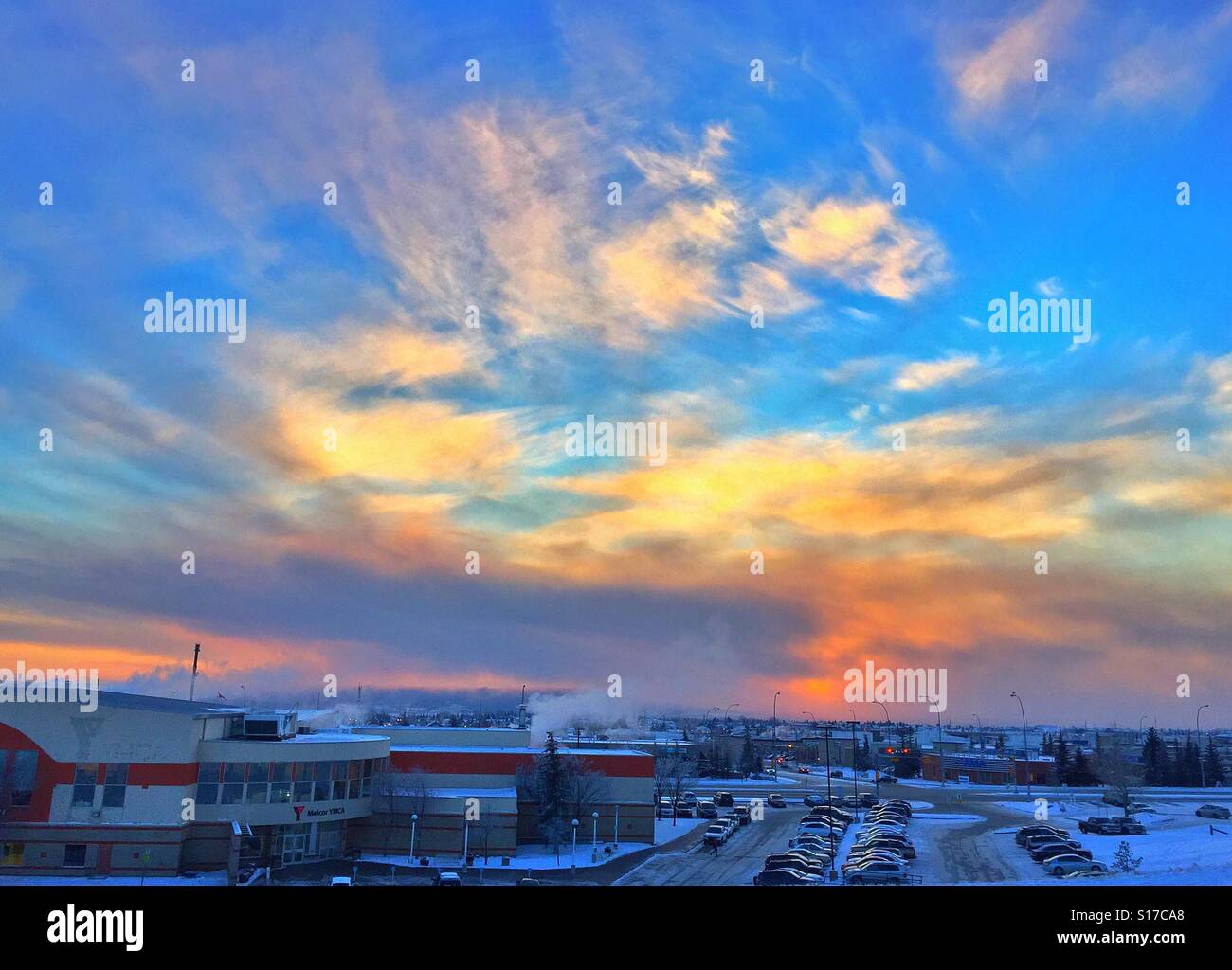 - 20 degrees Celsius sunset over the City of Calgary, Alberta ,  Canada. - Smartphone Captured Stock Image
