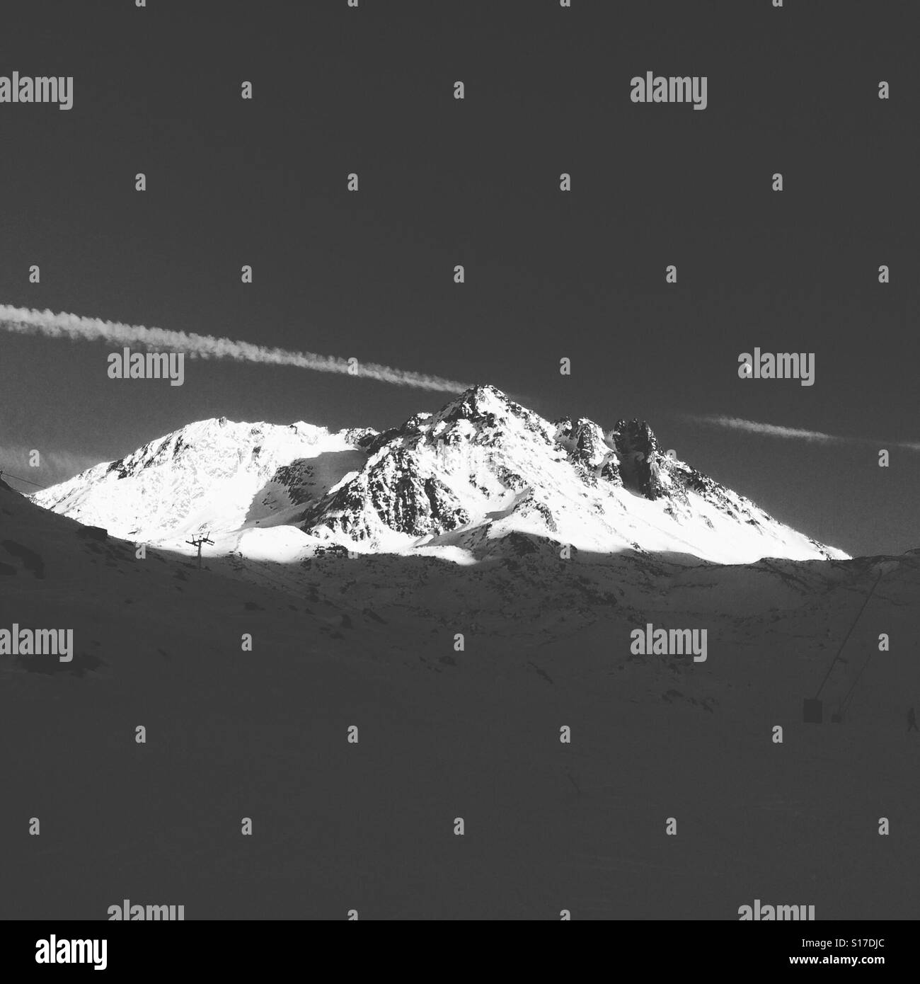 Monochrome view from Val Thorens Stock Photo