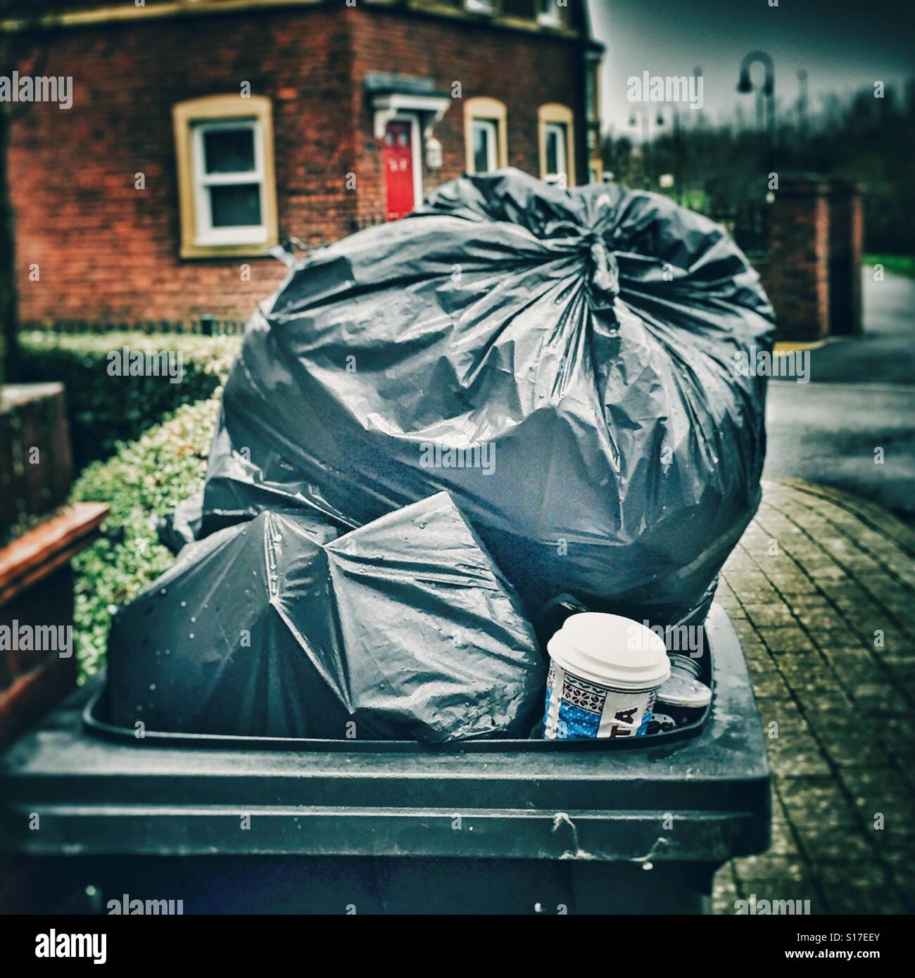 Rubbish in bin waiting to be collected on bin day Stock Photo Alamy