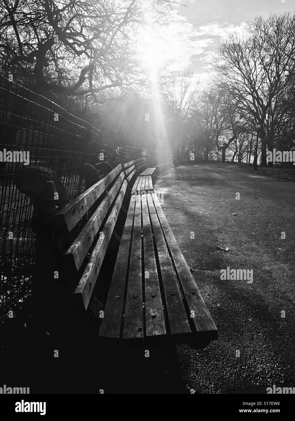 Black and white park bench hi-res stock photography and images - Alamy