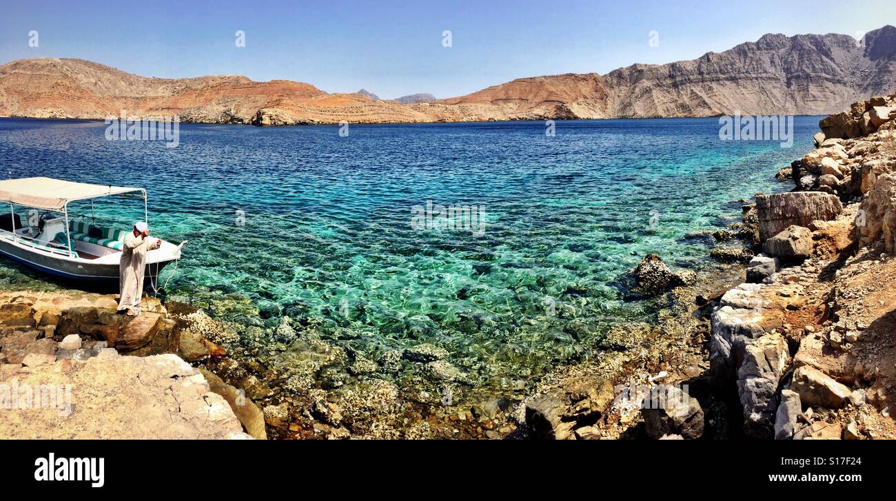 Amazing blue bay in Musandam, Oman Stock Photo