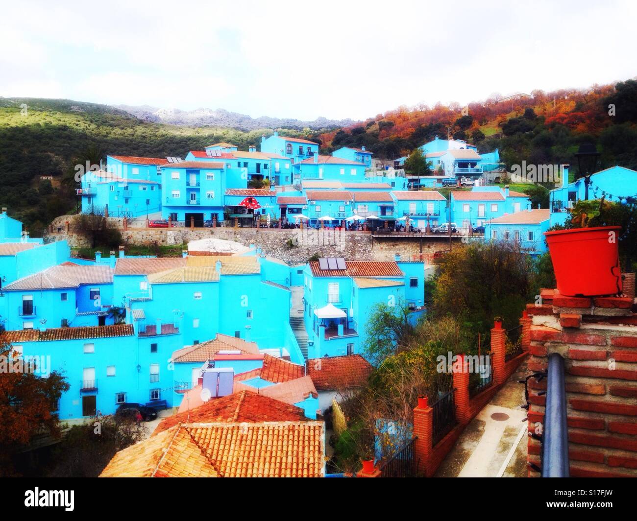 Blue mountain village of Juzcar, Andalusia, Spain - Smartphone Captured Stock Image