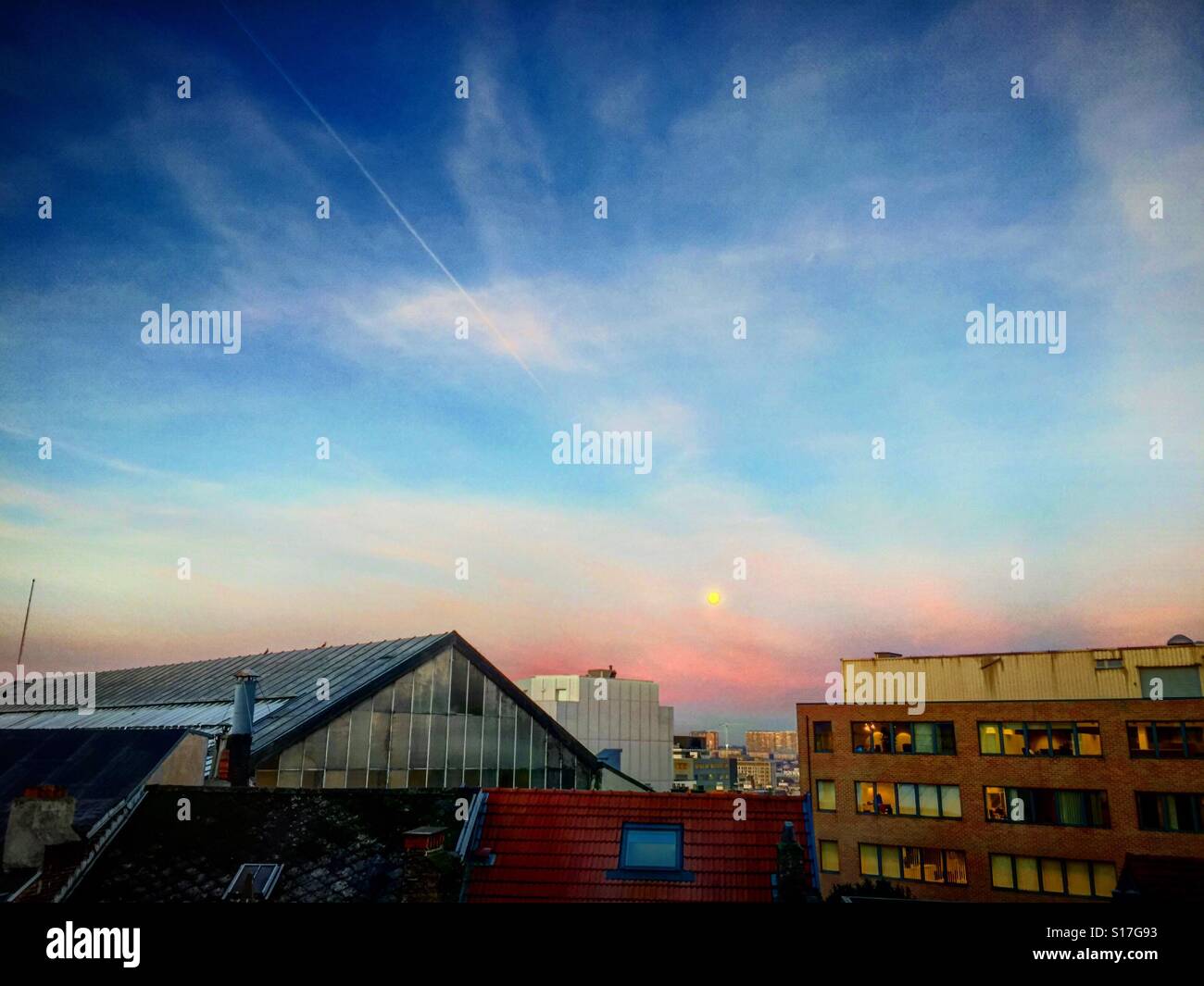 Moon over Brussels - Smartphone Captured Stock Image