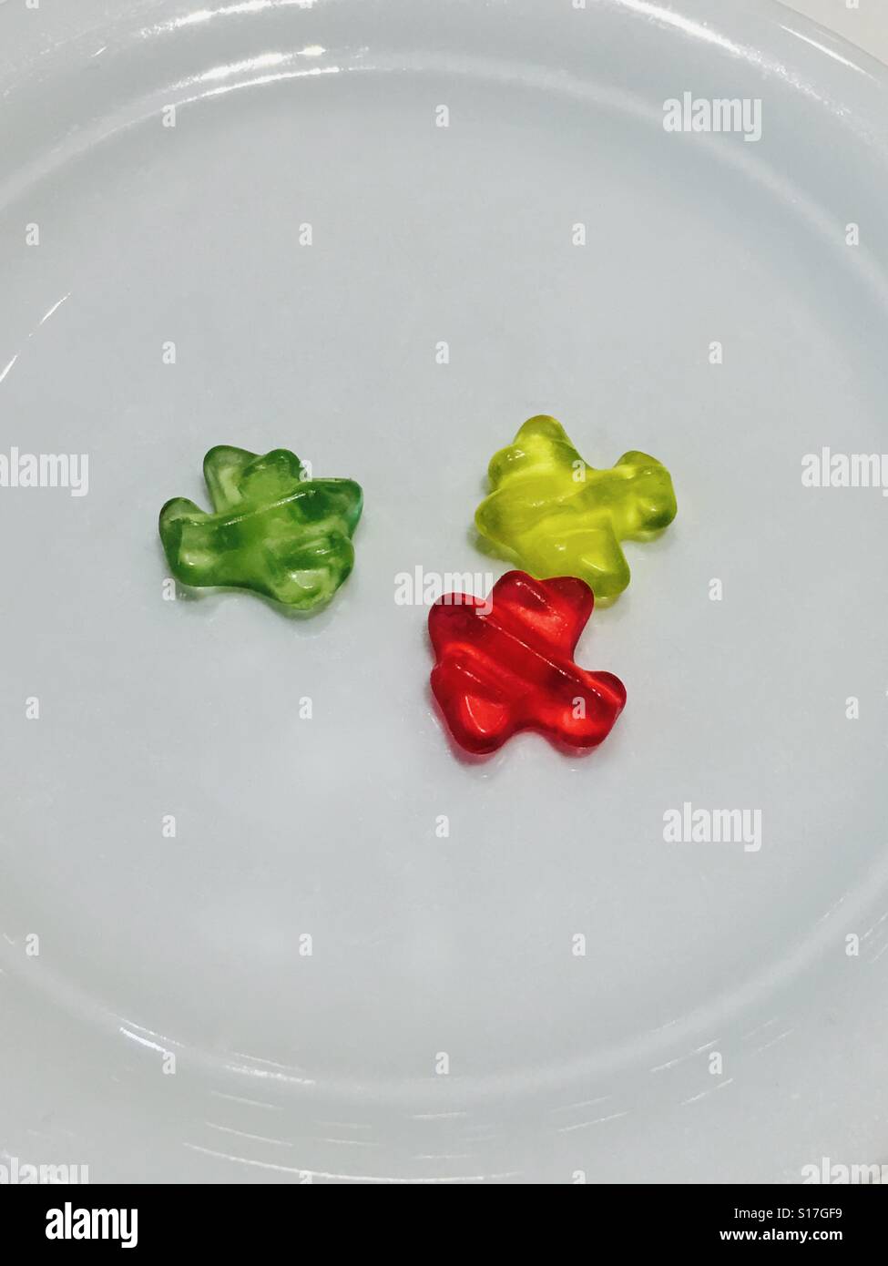 Airplane shaped Haribo gummy candies on a plate at Lufthansa First Class Lounge in Frankfurt, Germany Stock Photo
